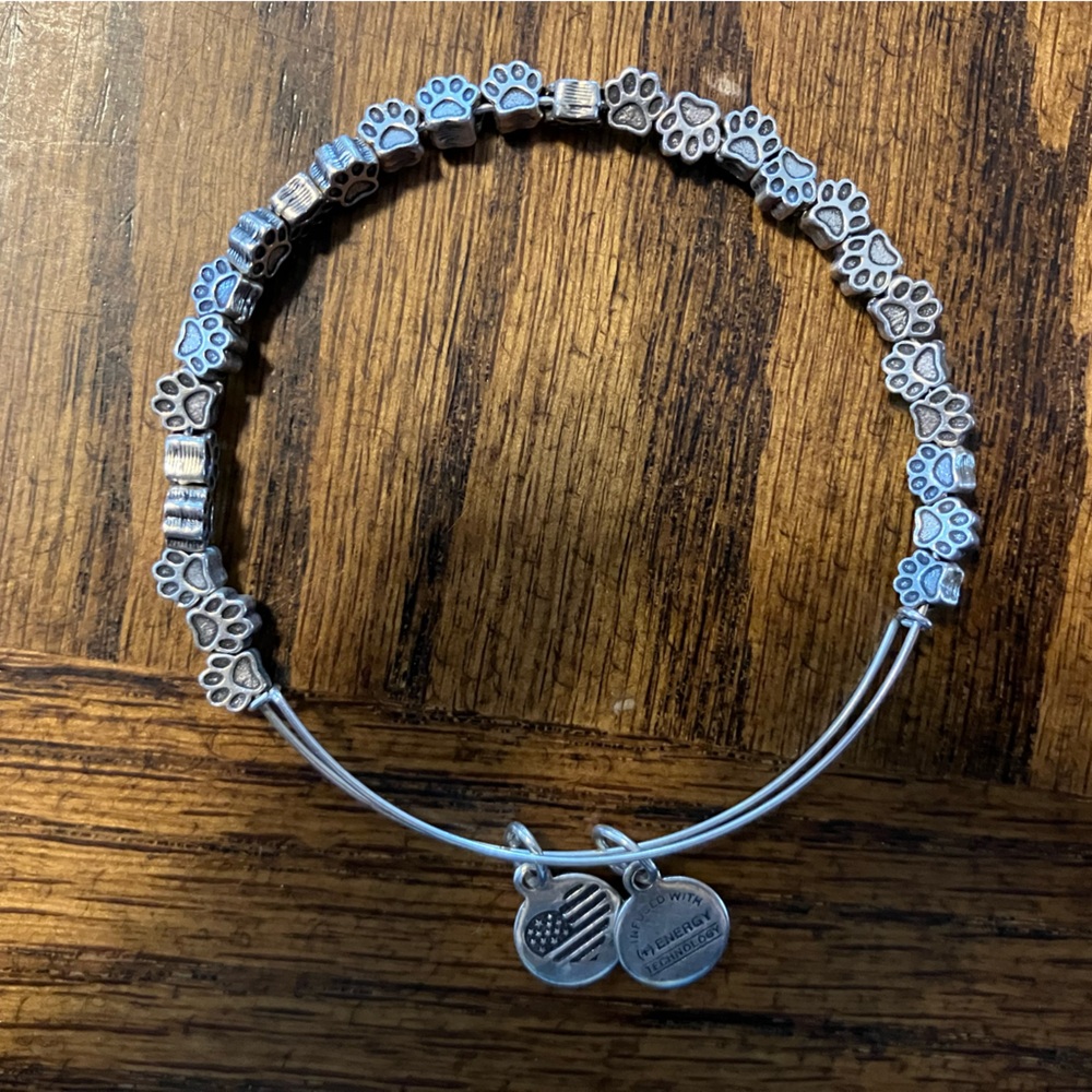 Alex and Ani Silver Paw Print Charm Bracelet
